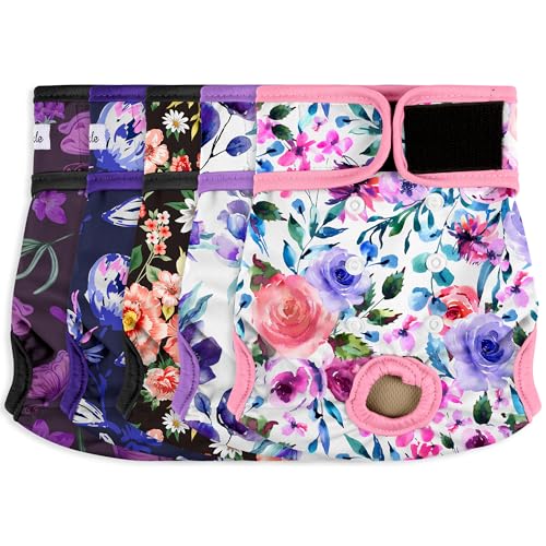 Dog Diapers Female - Reusable Diapers for Doggie in Heat - Highly Absorbent Female Dog Diapers for Pet Incontinence(Pack of 5), Flowers,S - color: Rose Flowers 5 Pcs, size: Small