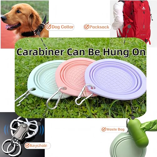Portable Collapsible Pet Bowl - Food Grade TPR/Silicone, Foldable Dog Cat Travel Bowl with Carabiner for Hiking Camping, Easy Clean & Lightweight (Green) - color: Green