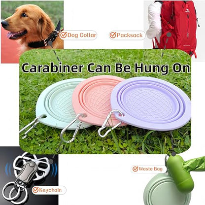 Portable Collapsible Pet Bowl - Food Grade TPR/Silicone, Foldable Dog Cat Travel Bowl with Carabiner for Hiking Camping, Easy Clean & Lightweight (Purple) - color: Purple
