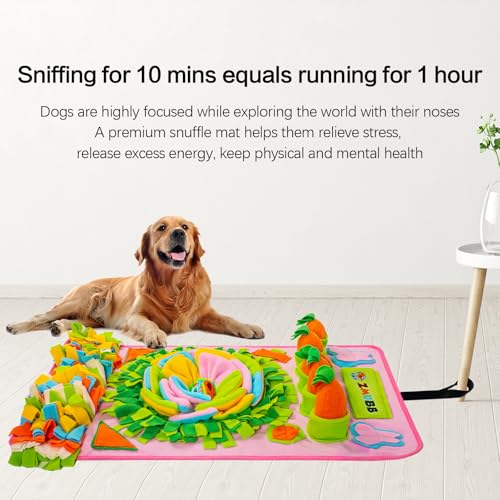 Pet Snuffle Mat for Dogs Sniff Mat Nosework Feeding Mat Slow Feeder Interactive Dog Puzzle Toys for Training and Stress Relief Encourages Natural Foraging Skills (31''x19''（Pink）) - size: 31''x19''（pink）