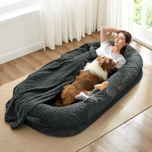 ChiXnuggle Orthopedic Human Dog Bed,with Faux Fur Washable Cover,Blanket | dark grey,72*40*10,giant dog bed for adult or extra large dogs,egg crate foam,non-slip bottom - color: Dark Grey, size: Human Dog Bed (72x40x10)