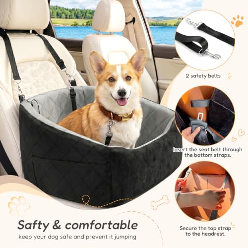 Dog Car Seat for Small Dogs Up to 30 Lbs, Pet Travel Safety Bed for Puppy Cat, Waterproof & Wear-Resistant, Anti Slip Base, Fully Detachable Washable with 2 Safety Tether(Light Gray-Black) - color: Light Gray-Black(Waterproof & Wear-Resistant)