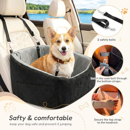 Dog Car Seat for Small Dogs Up to 30 Lbs, Pet Travel Safety Bed for Puppy Cat, Waterproof & Wear-Resistant, Anti Slip Base, Fully Detachable Washable with 2 Safety Tether(Light Gray-Black) - color: Light Gray-Black(Waterproof & Wear-Resistant)