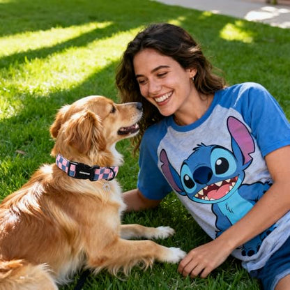 DOGWONG Plaid Dog Collar - Adjustabe Pink Blue Plaid Dog Collar - Cute Pet Checkered Dog Collars Puppy Gift for Small Medium Large Dogs - color: Z: Plaid, size: Extra Small