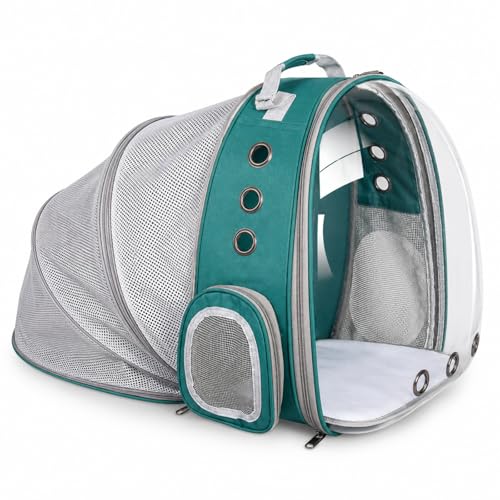 Expandable Cat Carrier Backpack for Cats & Dogs, Bubble Window Pet Travel Backpack with Breathable Mesh, Anti-Collapse Structure, Side Door, Safety Leash, for Vet Visits, Hiking, Outdoor, Green - color: Green