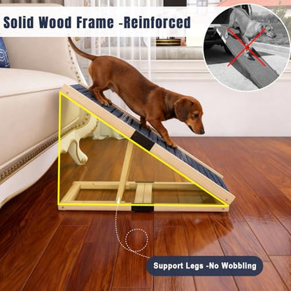 Adjustable Wooden Dog Ramp for Small Dogs, 27.6" Long x 11.8" Wide Portable Pet Ramp for Couch, Sofa, Anti-Slip Carpet, Lightweight Foldable Indoor Outdoor Travel Dog Ramp - size: 27.6"L x 11.8"W