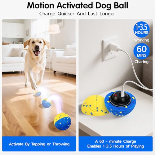 Dog Ball Smart Interactive Dog Toy with Remote Control,Automatic Moving,Bouncing and Rotating 3 Modes,E-TPU Material Aggressive Chewers,IPX7 Waterproof,Rolling Ball for Large Medium Dogs - color: Blue+Yellow