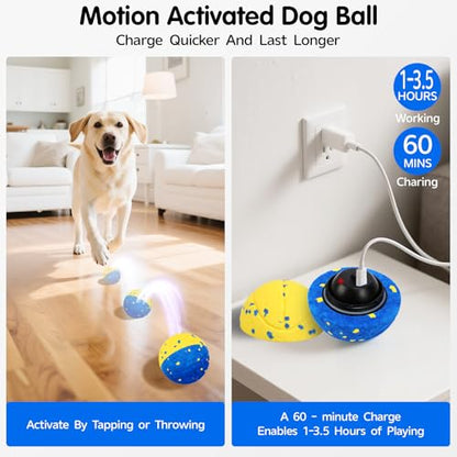 Dog Ball Smart Interactive Dog Toy with Remote Control,Automatic Moving,Bouncing and Rotating 3 Modes,E-TPU Material Aggressive Chewers,IPX7 Waterproof,Rolling Ball for Large Medium Dogs - color: Blue+Yellow