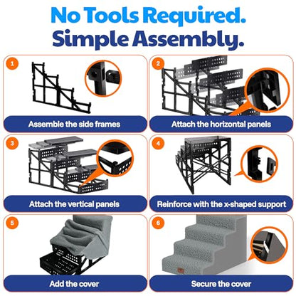 AKC – 4-Step Pet Stairs for Beds & Couch | Built for Small Dogs & Small Breeds | Long-Back & Senior Dogs | Lightweight, Soft, Non-Slip, Washable | No-Tool Assembly | Supports 35 lbs | 16x24x14.2 in