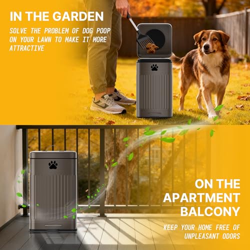 Dog Poop Trash Can Outside - 22L/6Gal Metal Outdoor Trash Can with Lid, Dog Waste Container with 20 Bags, Pet Poop Bucket with Soft Close for Backyard Odor Control, Rectangular Brown - size: 22L Rectangular Brown Trash Can