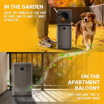 Dog Poop Trash Can Outside - 22L/6Gal Metal Outdoor Trash Can with Lid, Dog Waste Container with 20 Bags, Pet Poop Bucket with Soft Close for Backyard Odor Control, Rectangular Brown - size: 22L Rectangular Brown Trash Can