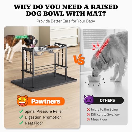 Raised Metal Dog Bowls - Large Breed, 3 Heights, Sturdy Stand for Extra Large Dogs, Black with Mat - color: Black+Mat L