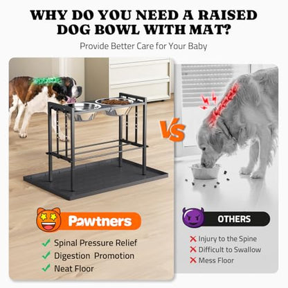 Raised Metal Dog Bowls - Large Breed, 3 Heights, Sturdy Stand for Extra Large Dogs, Black with Mat - color: Black+Mat L