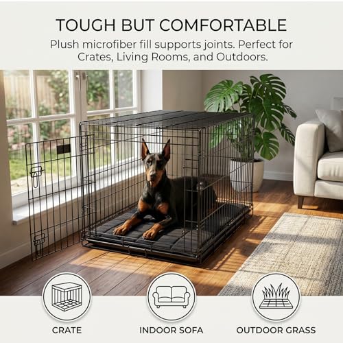Chew Proof Dog Crate Pad – Indestructible Durable Crate Pad for Aggressive Chewers, Quilted Washable Waterproof Tough Kennel Mat, Replacement for Cage Tray, Indoor & Outdoor, 22″×16″, Black