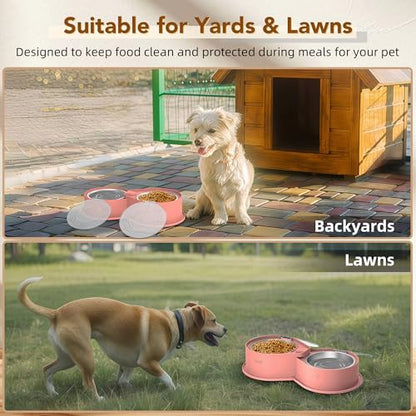 Newget Stainless Steel Dog Bowl Set with Lids, 304 Metal Dual Food & Water Bowls for Dogs & Cats, Large Capacity Pet Feeder with Cover Keeps Food Fresh, Anti-Skid Dog Dish for Small/Medium/Large Pets - color: Pink
