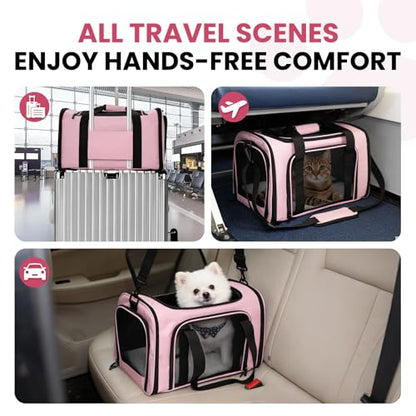 Soft-Sided Cat Carrier Expandable Pet Carrier Airline Approved Mesh Travel Carrier Up to 15lbs for Cats Small Dogs Collapsible Escape-Proof with Shoulder Strap Washable (18x11x11 Pink) - color: Pink, size: 11.0"L x 11.0"W x 18.0"H