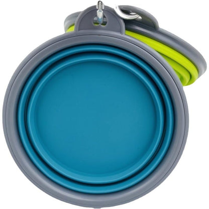 Medium Collapsible Dog Bowl 23oz,2 Pack Portable and Foldable Pet Travel Bowls with 2 Carabiners & Lids for Dogs Cats and Small Animals (Blue+Green+Grey, 650ml)