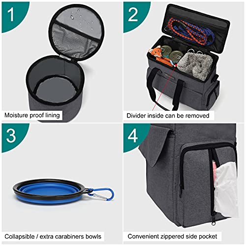 Modoker Airline Approved Pet Travel Bag, Weekend Dog Travel Set for Dog and Cat, Airline Approved Tote Organizer with Multi-Function Pockets 2 Food Storage Containers, 2 Collapsible Bowls (Dark Gray) - color: Dark Gray