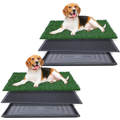 FluffyDream Artificial Grass for Dog Potty – 20x25 inch,Strong Absorbency Grass Pad, Dog Grass Pad with Tray, Dog Potty Training Pad, Dog Litter Box with Grass (20""x30"" X2), Green - size: 20"x30" X2