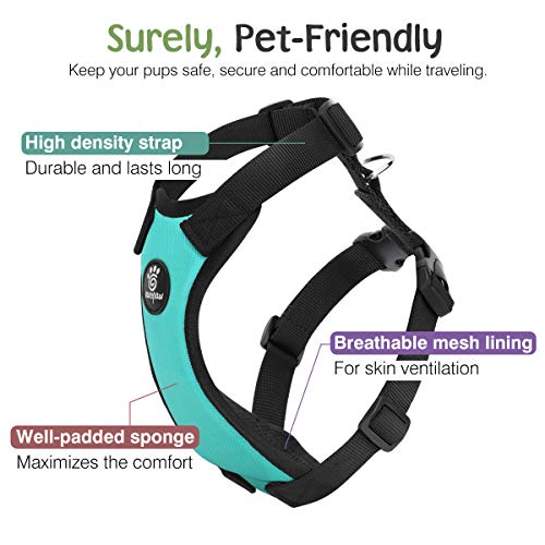 VavoPaw Dog Seat Belt, Safety Vest Dog Car Harness with Adjustable Buckle Dog Seat Belt for Vehicle Nylon Pet Safety Seat Belts Heavy Duty(M, Blue) - color: Blue, size: M (Chest: 19.7-26.4", Neck: 12.6-20.5")