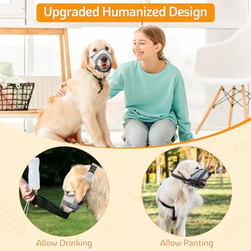 Coppthinktu Dog Muzzle - Soft Mesh Mouth Guard for Small, Medium, Large Dogs - Breathable, Adjustable Cover to Prevent Biting, Barking - Allows Panting, Drinking - size: M
