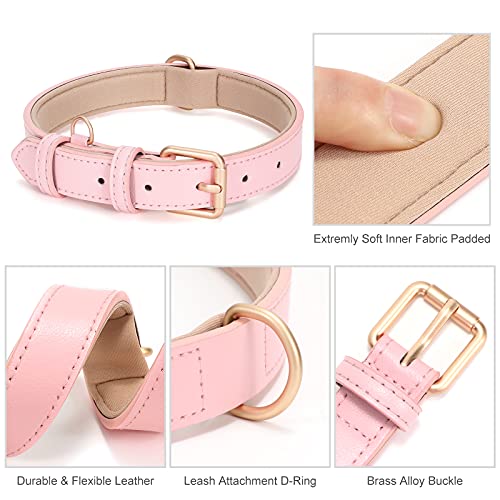 WHIPPY Leather Dog Collar for Small Medium Large Dog Adjustable Soft Breathable Leather Padded Puppy Collar with Alloy Buckle Heavy Duty Waterproof Classic Dog Pet Collar,Pink,L - color: pink, size: L:18" - 22"(1.18"width)