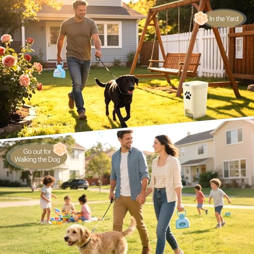 Hushee 10L/2.6Gal Dog Poop Trash Can Outdoor Set, Pedal Garbage Can with Lid, Blue Pooper Scooper, Black Paw Stickers and 30 Waste Bags for Small, Medium and Large Dogs Poop Disposal Kit