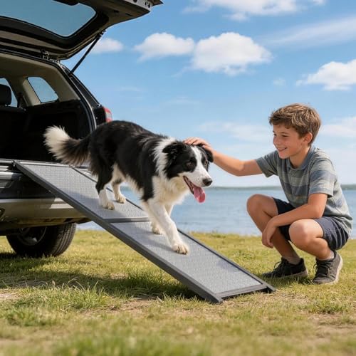 Large Dog Ramp for Car, SUV & Truck 64" – Joint & Spine Relief, Anti-Slip Surface, Heavy-Duty, Stable, Up to 100 lbs - size: for Car-Medium