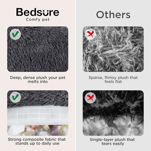 Bedsure SupportMax™ Calming Dog Bed Medium Size Dog - 30in Donut Round Washable Medium Pet Bed, Anti-Slip＆Removable Cover,420GSM Anti-Anxiety Fluffy Plush Faux Fur,Fits up to 45 lbs Pets - color: Dark Grey, size: M(30x30x7)