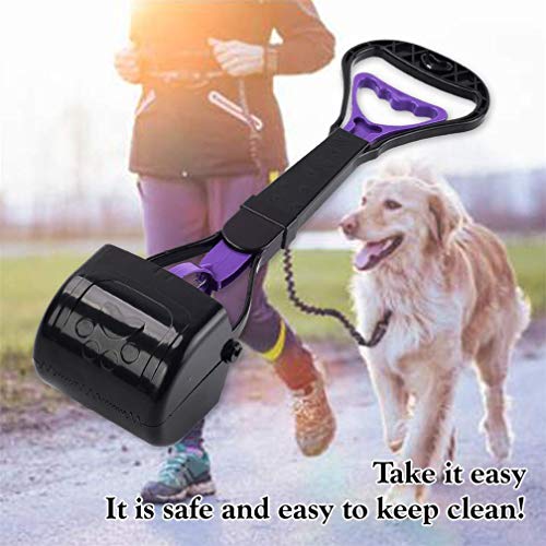 Pet Pooper Scooper, 24" Long Handle Portable Poop Scooper for Large and Small Dogs Cats, Foldable Dog Poop Pick Up Tool, Sturdy Garbage Rake Picker for Garden Backyard Grass Dirt Gravel (Purple) - color: Purple