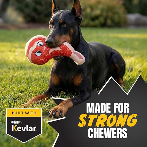 Bite Force - Durable & Strong Dog Toy Ribby with Squeaker, Kevlar-Reinforced Seams for Aggressive chewers- Red. - color: Regular - Rib eye