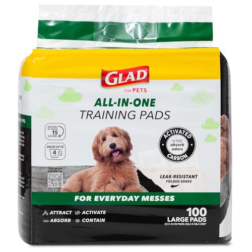 Glad for Pets Black Charcoal Puppy Pads, 6-Layer Leak-Proof Design with Activated Carbon Odor Control and Pheromone Attractant, Disposable Dog Pee Pads for Potty Training, 23 x 23 in, 100 Count - 2 Pk