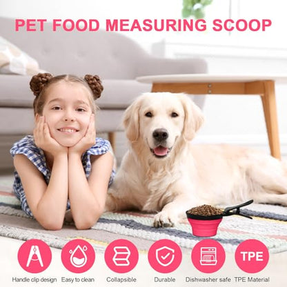 Collapsible Dog Food Scoop Foldable Pet Food Bag Clip 3 in 1 Multi-function Silicone Cat Food Measuring Cup Scoop Dog Food Scooper Pet Food Storage Clip (Rose Red, 2 Cup Capacity(1 Pack)) - color: Rose Red, size: 2 Cup Capacity(1 Pack)