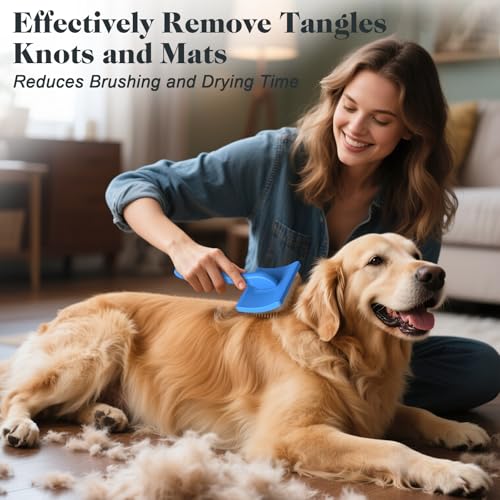 2PCS Slicker Brush for Dogs & Pet Comb,Professional Dog Grooming Brush (Goldendoodles,Poodles,Labradoodles) with Extra Long Pins to Effectively Remove Tangles, Knots and Mats (Blue, Gentle Large) - color: Blue, size: Gentle Large