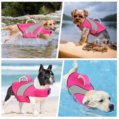 Doglay Dog Life Vest, Dog Life Jacket with Double Rescue Handles and Reflective Stripes, Adjustable High Visibility Swimming Safety Vest, Pet Life Preserver Lifesaver for Small Medium Large Dogs - color: Pink+Gray, size: Xl :27.6"-38.6" (Ribcage Girth)- D
