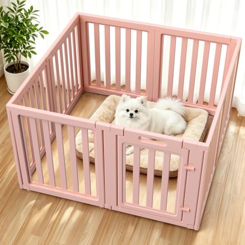 Dog Playpen, Clear Dog Pen, Dog Pen Indoor, Easy to Install and Remove Dog Play Pen, Puppy Playpen Suitable for Dogs, Cats,Dog Playpen Indoor (Pink, 23.6 inch Height, 8 Panels) - color: pink, size: 23.6"Height