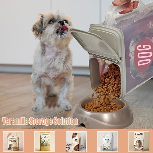 Buddeez Pet Food Storage Container - 8 Quart Capacity Dog/Cat Food & Bird Seed Container with Durable EZ Grip Handle, Flip Gray Lid (includes 1 Cup Clear Scoop) (Pack of 2) - size: 8 Pounds (Pack of 2)