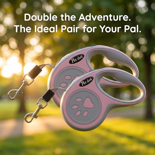 2Pack Retractable Dog Leash for Small Medium Dogs One-Click Brake & Lock Anti-Slip Ergonomic Handle 360° Tangle-Free Zinc Alloy Hook Durable ABS Casing-9.84feet Pink - color: Pink, size: 2