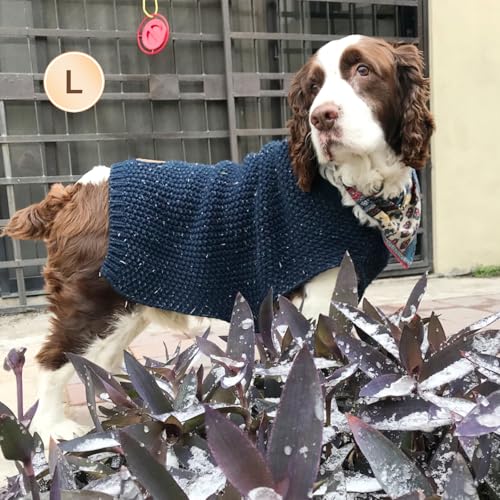 KYEESE Dog Sweater with Leash Hole Warm Pullover with Reflective Yarn for Small and Medium Dogs Male Soft Knit Pullover Boy Dog Coats Cozy Lightweight Thick Sweater,Navy Blue,Large - color: 1# Navyblue, size: L (30-45lbs)
