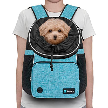PetAmi Adjustable Cat & Dog Chest Carrier Backpack, Ventilated for Hiking & Camping, Max 15 lbs, Teal Blue - color: Teal Blue, size: Large (15.5x9x18)
