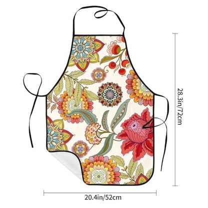 Women Men Bib Aprons Chef Cooking Apron With Pockets For Kitchen Grilling Bbq Painting Gardening - color: Boho Floral