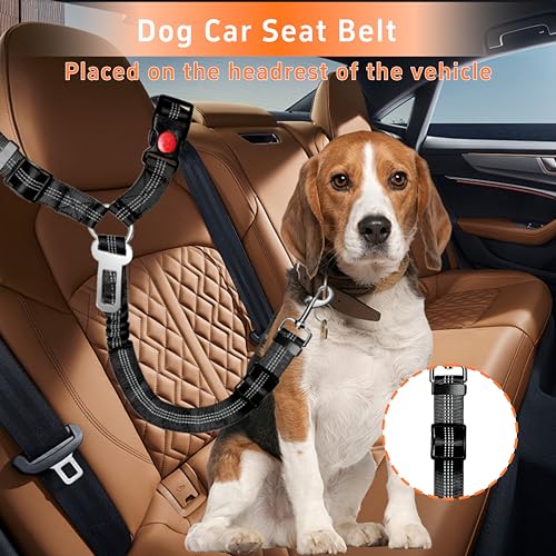 Seyezo Dog Car Seat Belt Set - 3 Piece Retractable Harness, Adjustable Reflective Seatbelt for Vehicle Headrests, Safety Restraint, Heavy Duty & High Elastics, Black - color: 01-2PCS Black