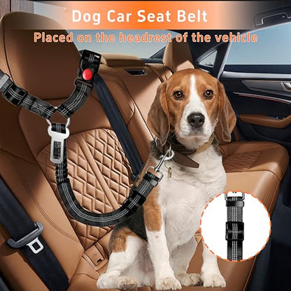 Seyezo Dog Car Seat Belt Set - 3 Piece Retractable Harness, Adjustable Reflective Seatbelt for Vehicle Headrests, Safety Restraint, Heavy Duty & High Elastics, Black - color: 01-2PCS Black