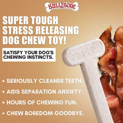 Bullibone Nylon Dog Chew Toy for Aggressive Chewers - Dental Hygiene Bone with Bacon Flavor, Durable Tough Chew Toys for Large Dogs, Indestructible Dog Bone - 3 Pack - size: Large - 3 Pack