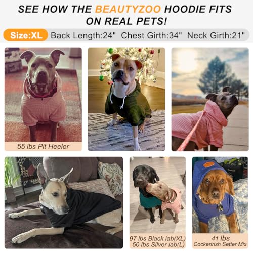 BEAUTYZOO Medium Dog Hoodie Sweater with Pockets, Dog Clothes for Small Medium Dogs Boy Girl, Waffle-Like Laminated Cotton Pet Coats with Hat and Leash Hole, Rose Pink XL - color: Rose Pink, size: XL (Back: 24",Chest: 34", Neck: 21")