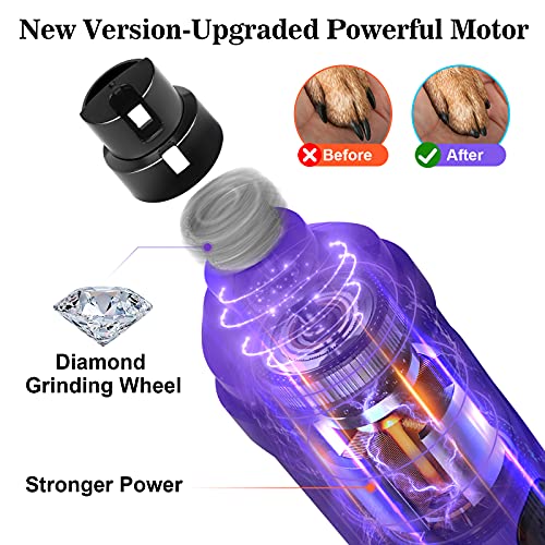 BOUSNIC Dog Nail Grinder with 2 LED Light - Super Quiet Pet Nail Grinder Powerful 2-Speed Electric Dog Nail Trimmer File Toenail Grinder for Puppy Small Medium Large Breed Dogs & Cats (Purple) - color: Purple