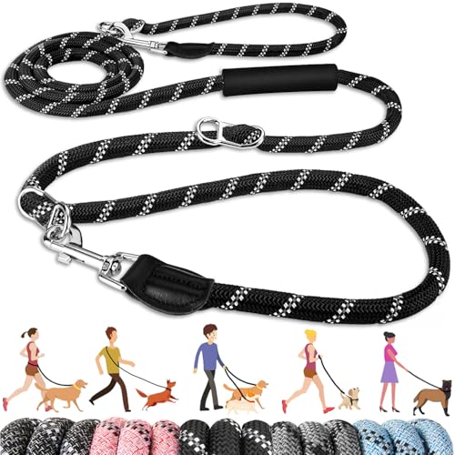 Lukovee Hands Free Dog Leash, 10FT Adjustable Training Lead 1/2 Inch Nylon Heavy Duty Lead No Pull for Large Medium Dogs, Tangle Free Reflective Waist-Leash for Walking Running, Black - color: Black