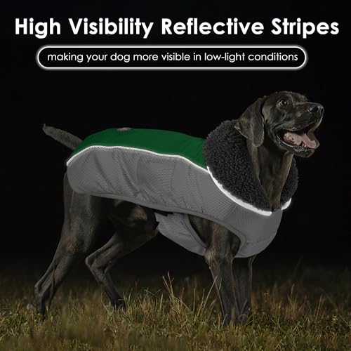 Petglad Dog Coat, Waterproof Ripstop Dog Winter Jacket with Leash Hole, Reflective Adjustable Warm Pet Fleece Snow Sweater for Small Medium Large Dogs - Green, XL - color: Green, size: XL