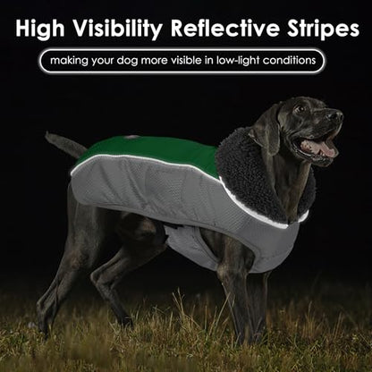 Petglad Dog Coat, Waterproof Ripstop Dog Winter Jacket with Leash Hole, Reflective Adjustable Warm Pet Fleece Snow Sweater for Small Medium Large Dogs - Green, XL - color: Green, size: XL
