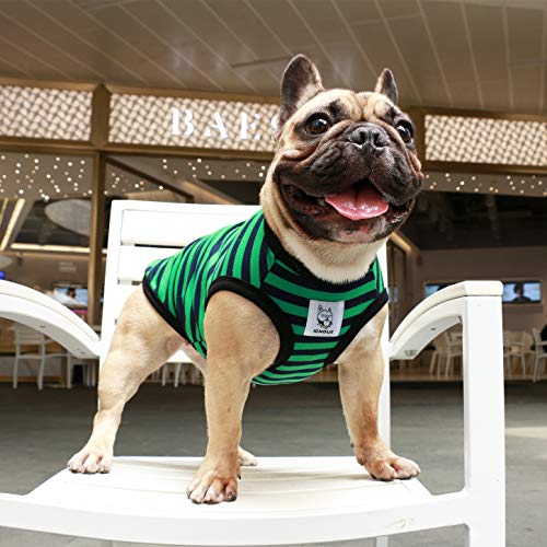 iChoue Pug 100% Breathable Cotton Striped T Shirts Halloween Vest Clothes for Medium Dogs Tank Tops Puppy French Bulldog Frenchie English Boston Terrier Pitbull Green Black Stripes - Small - color: Classic Stripe Black Green, size: Small ( 5 - 15 lbs )